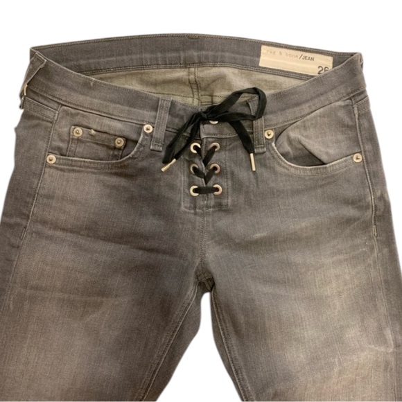 NWT RAG & BONE “ Lace Up Dre “ in AXL - Grey Wash Lace Up Skinny Jeans - Size 26 - Picture 10 of 16